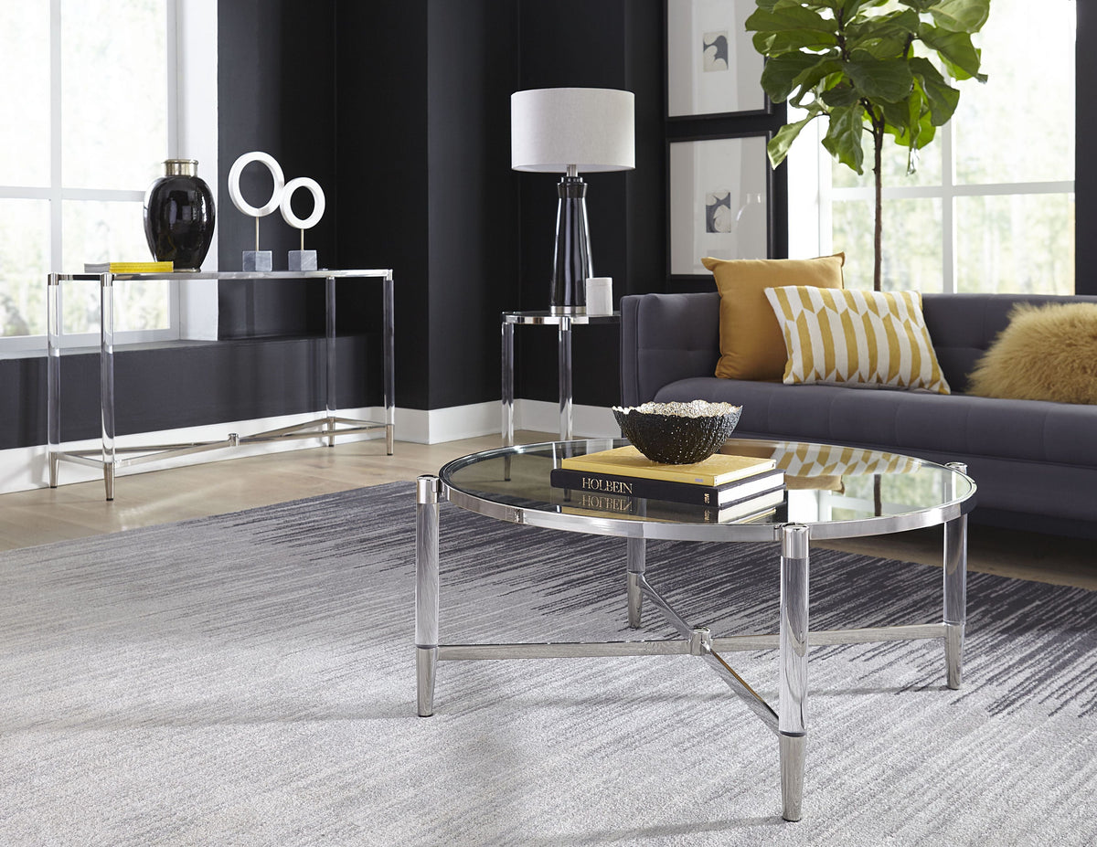Marilyn Console Table in Glass, Acrylic and Polished Stainless Steel