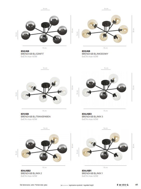 Brendi 6B ceiling lamp black/amber