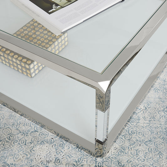 Jasper Rectangular Coffee Table in Acrylic, White Glass and Polished Stainless Steel