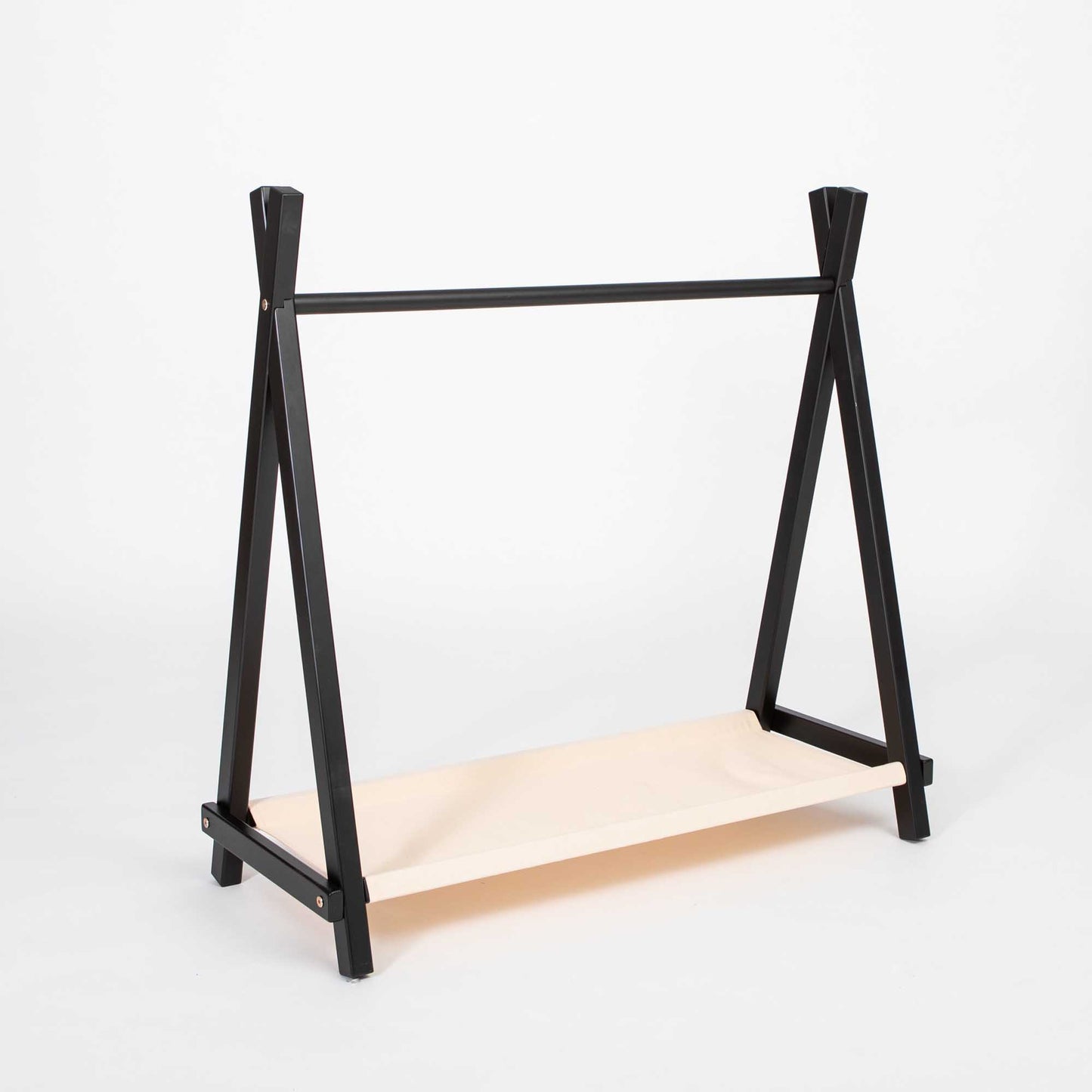 Kids' teepee clothing rack with storage - black & beige