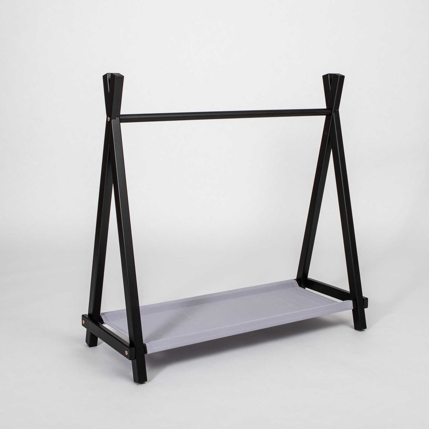 Kids' teepee clothing rack with storage - black & grey