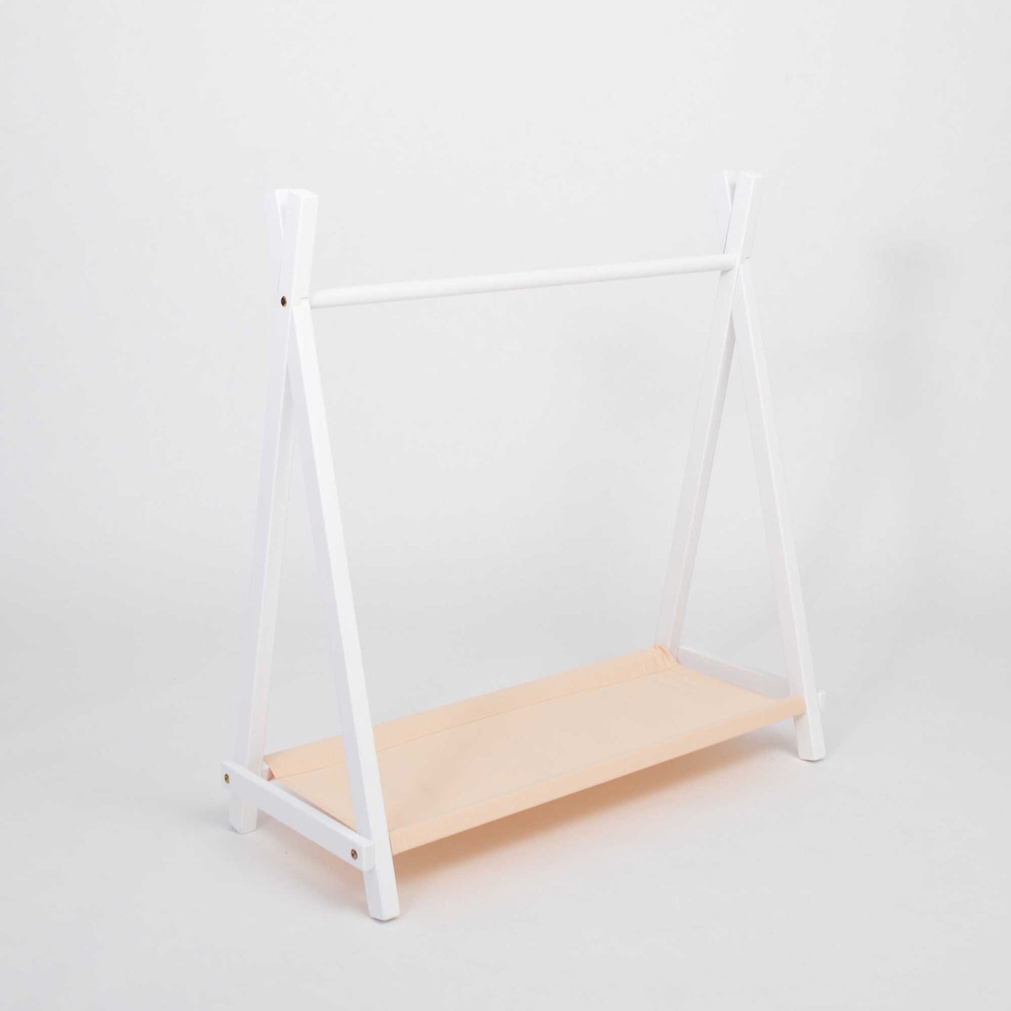 Kids' teepee clothing rack with storage - white & beige