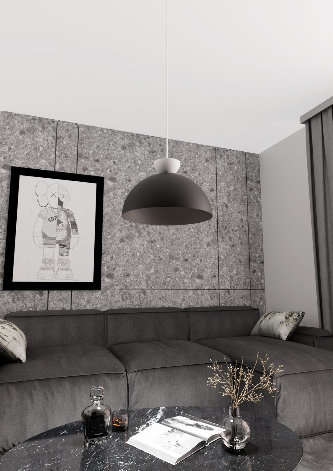 Lunaro 1L pendant light black/white
