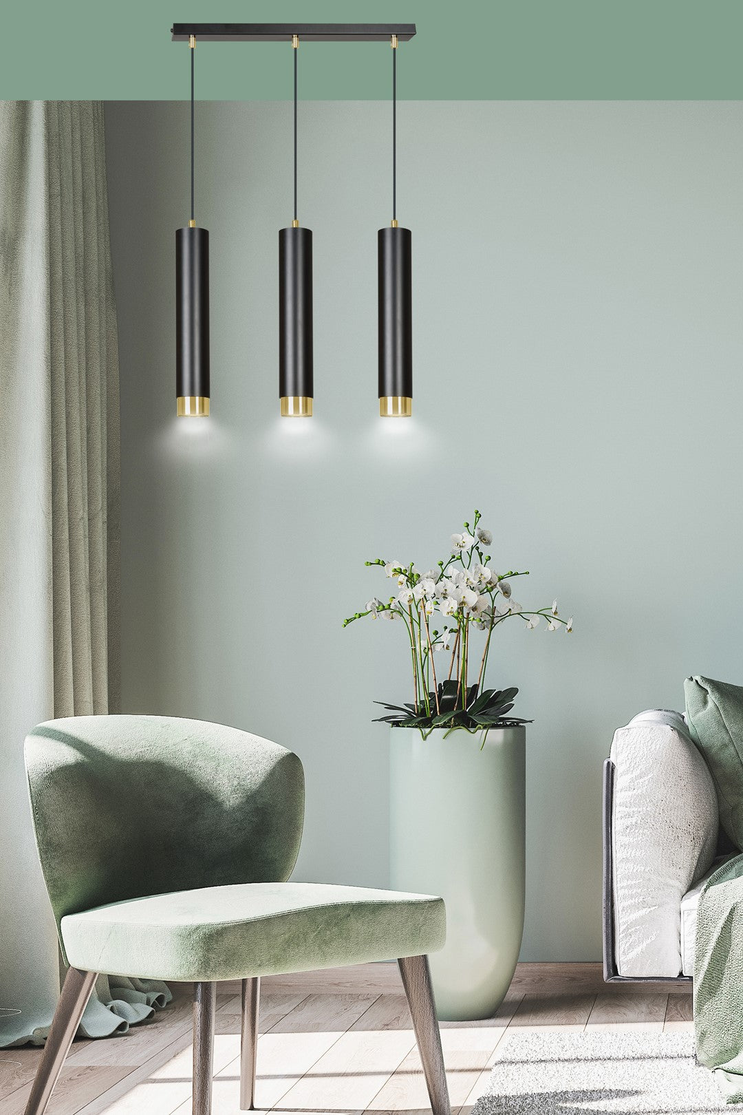 Kibo 3 pendant light blue/gold