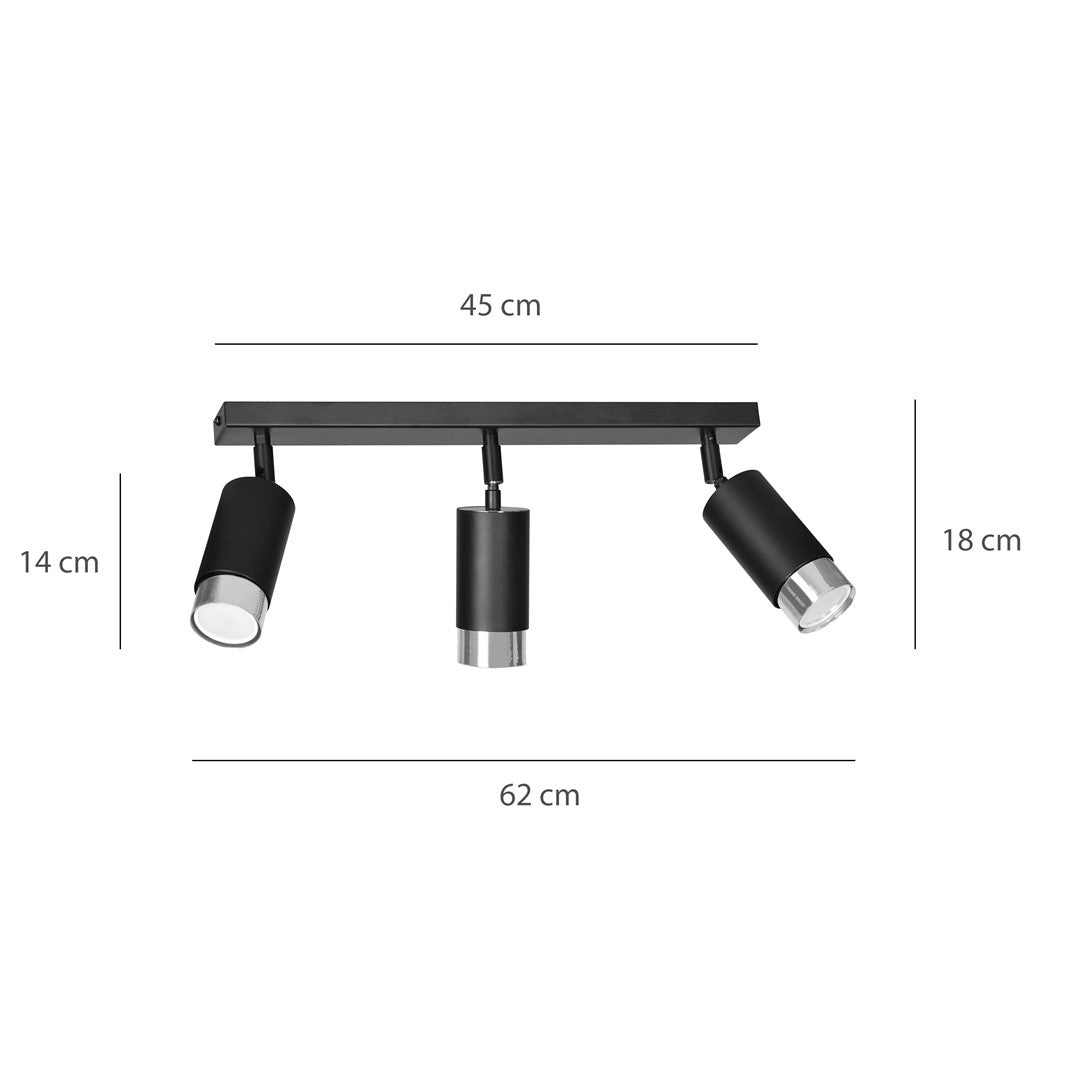 Hiro 3 ceiling spotlight black/chrome