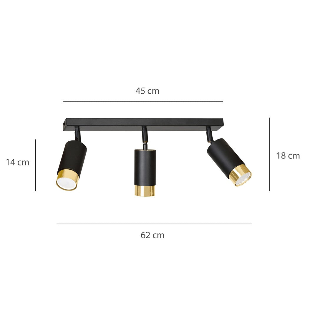 Hiro 3 ceiling spotlight black/gold