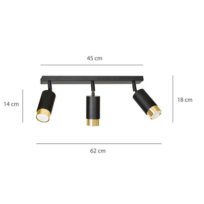 Hiro 3 ceiling spotlight black/gold