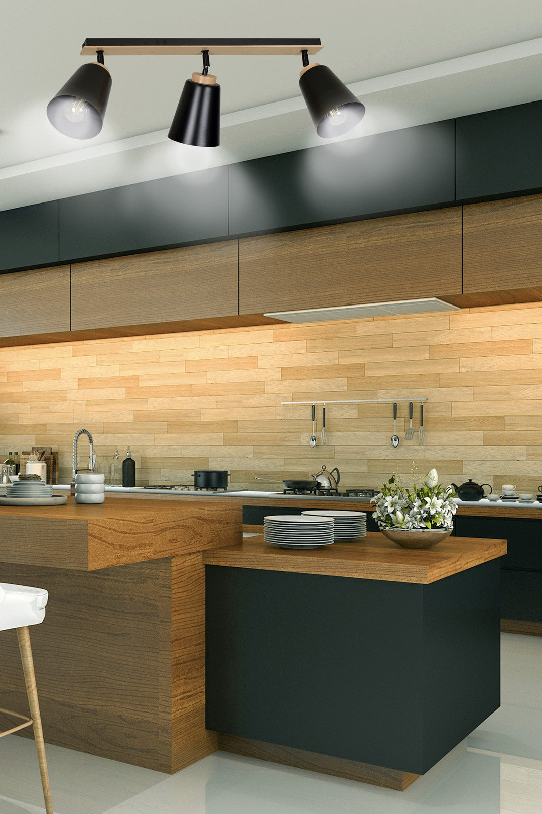 Atlas 3 ceiling spotlight black