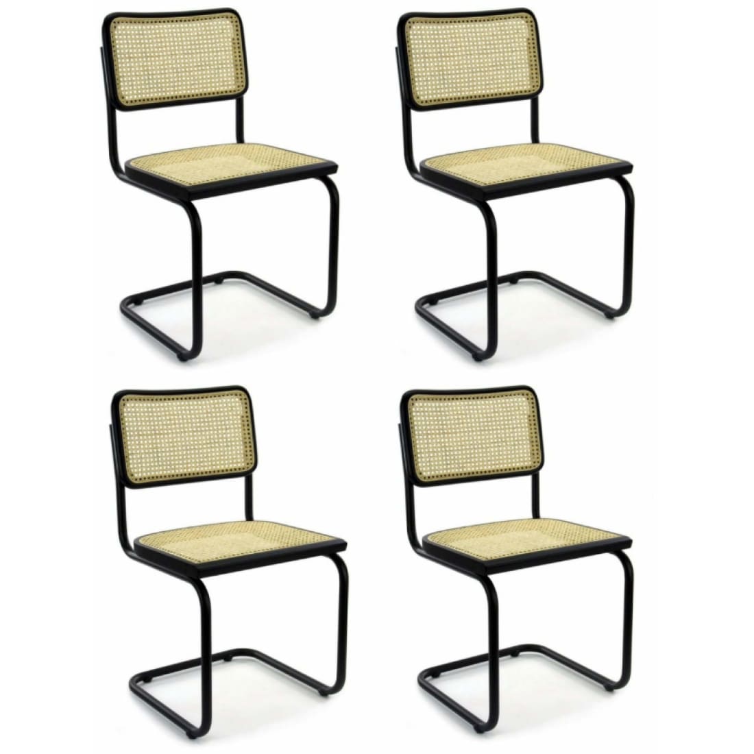 Set of 4 Rattan-Style Dining Chairs, Black, Bas