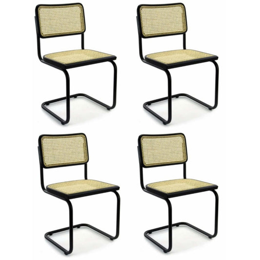 Set of 4 Rattan-Style Dining Chairs, Black, Bas