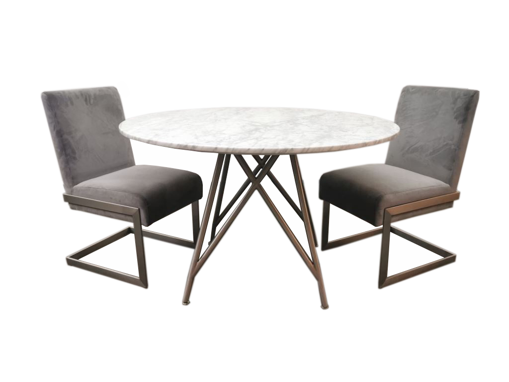 Coral Round Dining Table in Marble and Brushed Stainless Steel