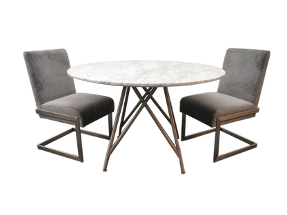 Coral Round Dining Table in Marble and Brushed Stainless Steel