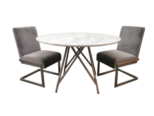 Coral Round Dining Table in Marble and Brushed Stainless Steel