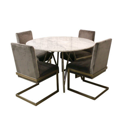 Coral Round Dining Table in Marble and Brushed Stainless Steel