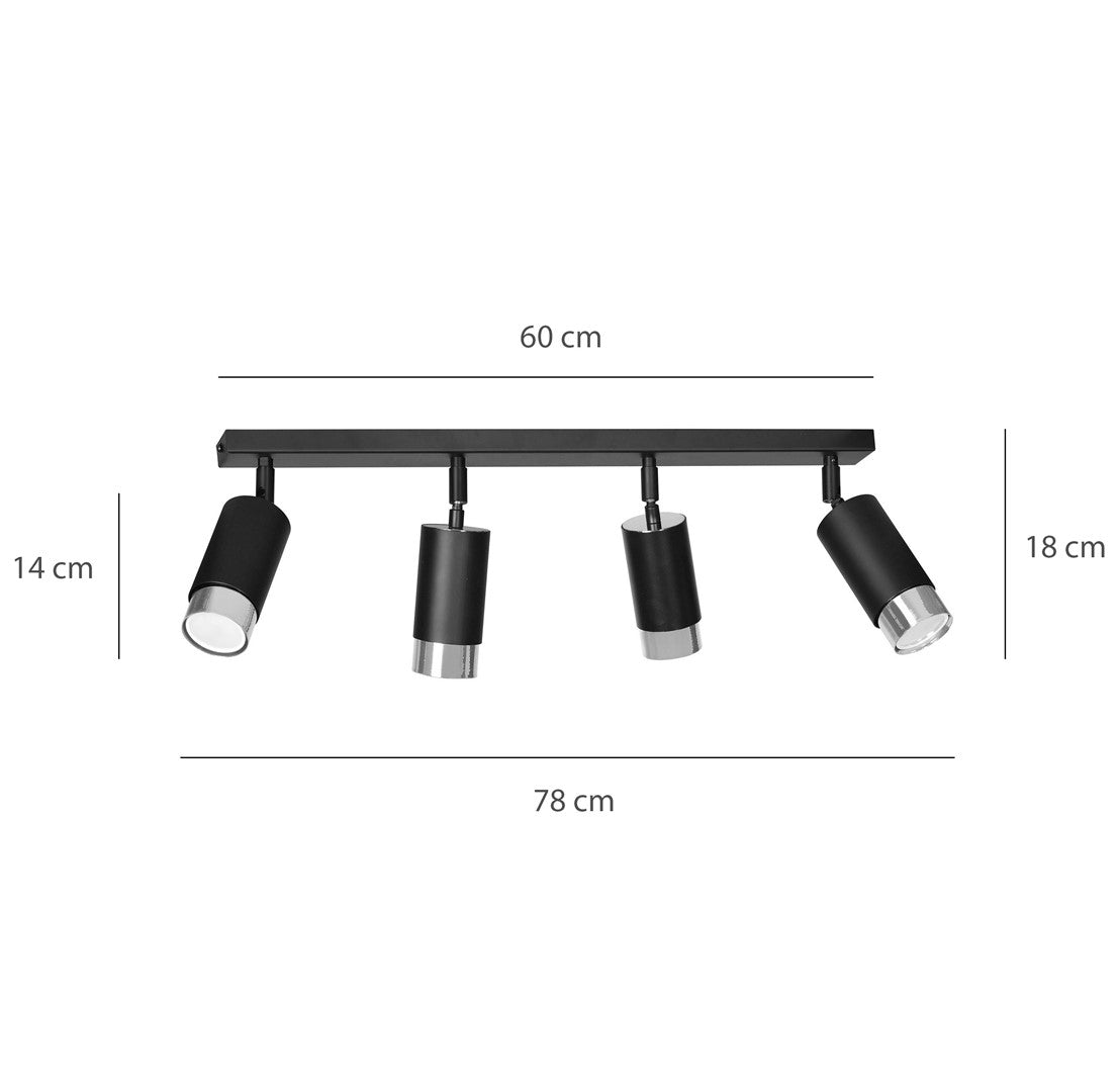 Hiro 4 ceiling spotlight black/chrome