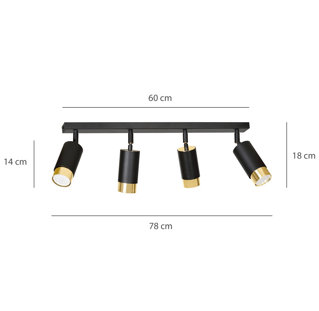 Hiro 4 ceiling spotlight black/gold