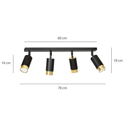 Hiro 4 ceiling spotlight black/gold