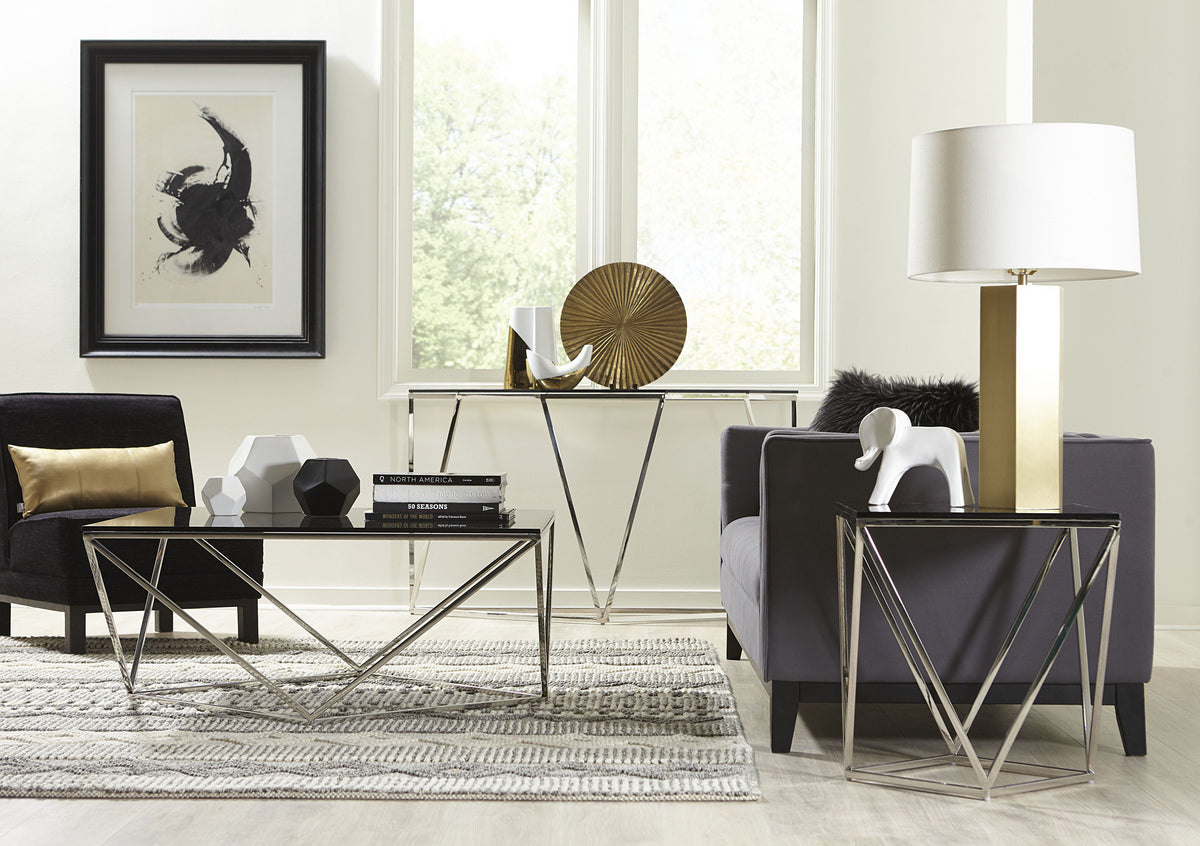 Aria Coffee Table in Smoked Glass and Polished Stainless Steel
