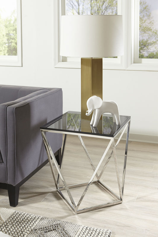 Aria Side Table in Smoked Glass and Polished Stainless Steel