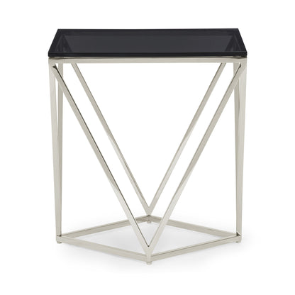 Aria Side Table in Smoked Glass and Polished Stainless Steel