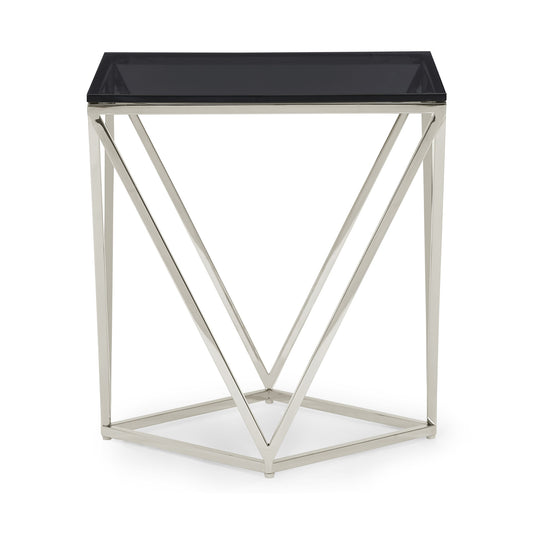 Aria Side Table in Smoked Glass and Polished Stainless Steel
