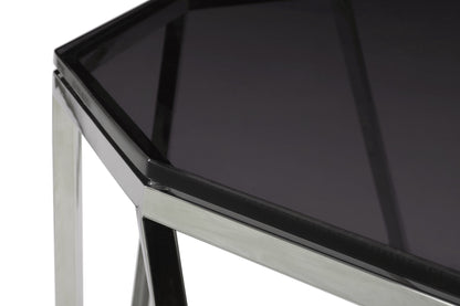 Aria Side Table in Smoked Glass and Polished Stainless Steel