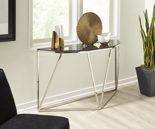 Aria Console Table in Smoked Glass and Polished Stainless Steel