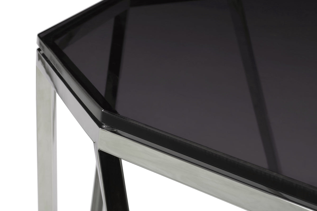 Aria Console Table in Smoked Glass and Polished Stainless Steel