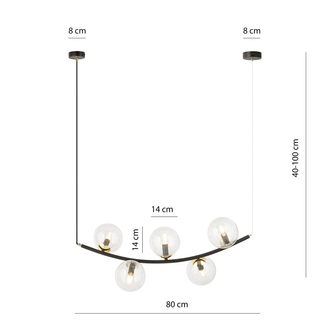 Ritz 5 pendant light black/clear