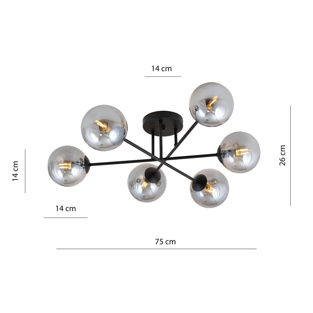 Roma 6 ceiling lamp black/graphite