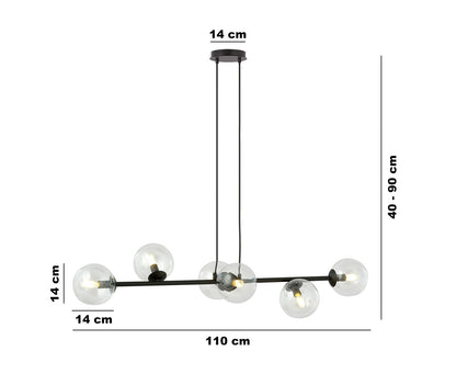 Rossi 6 pendant light black/clear