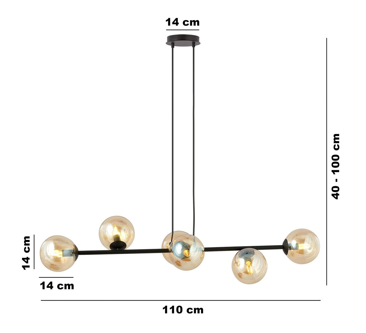 Rossi 6 pendant light black/amber