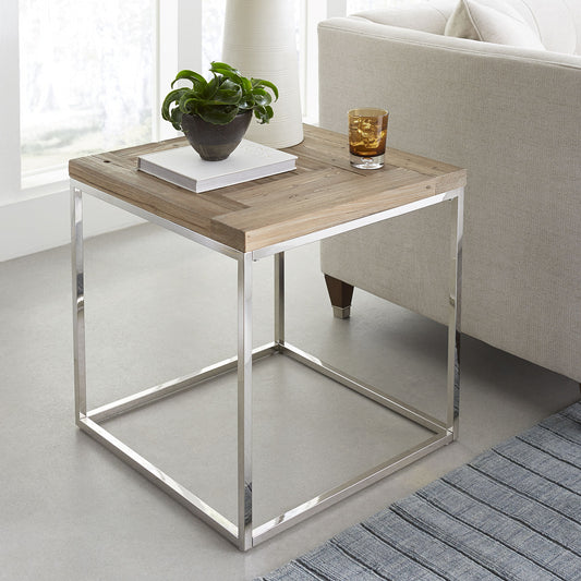 Ace Side Table in Reclaimed Pine and Polished Stainless Steel