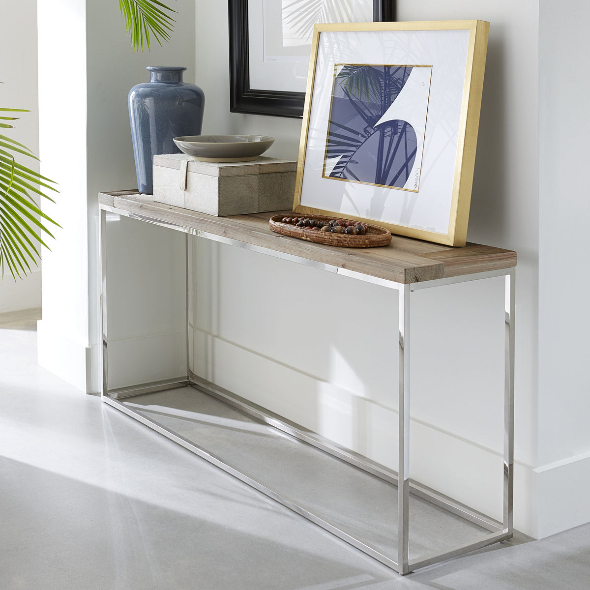Ace Console Table in Reclaimed Pine and Polished Stainless Steel