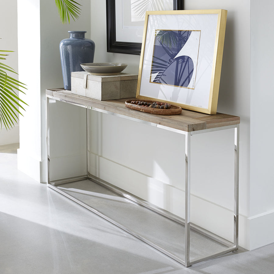 Ace Console Table in Reclaimed Pine and Polished Stainless Steel