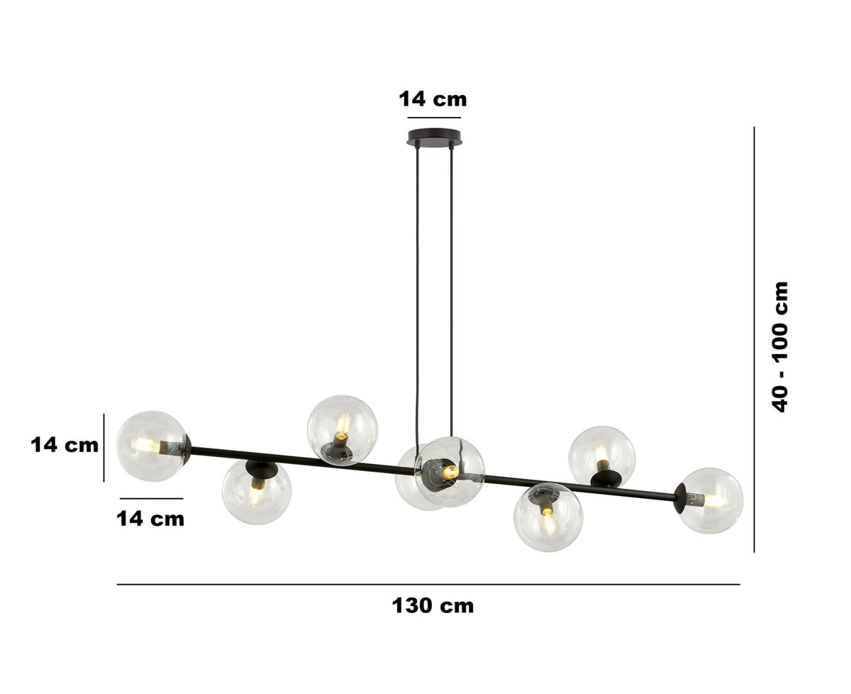 Rossi 8 pendant light black/clear
