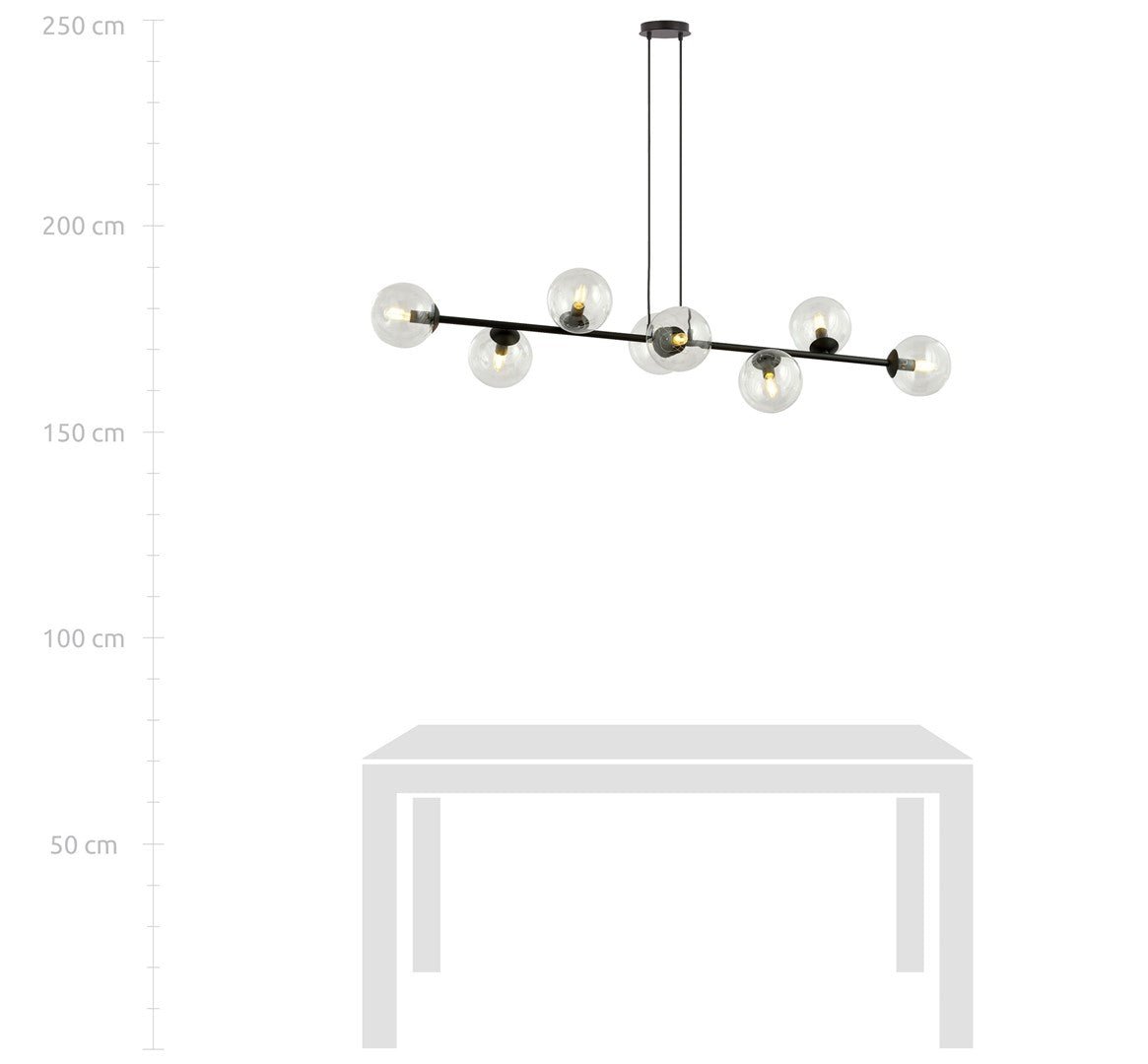 Rossi 8 pendant light black/clear