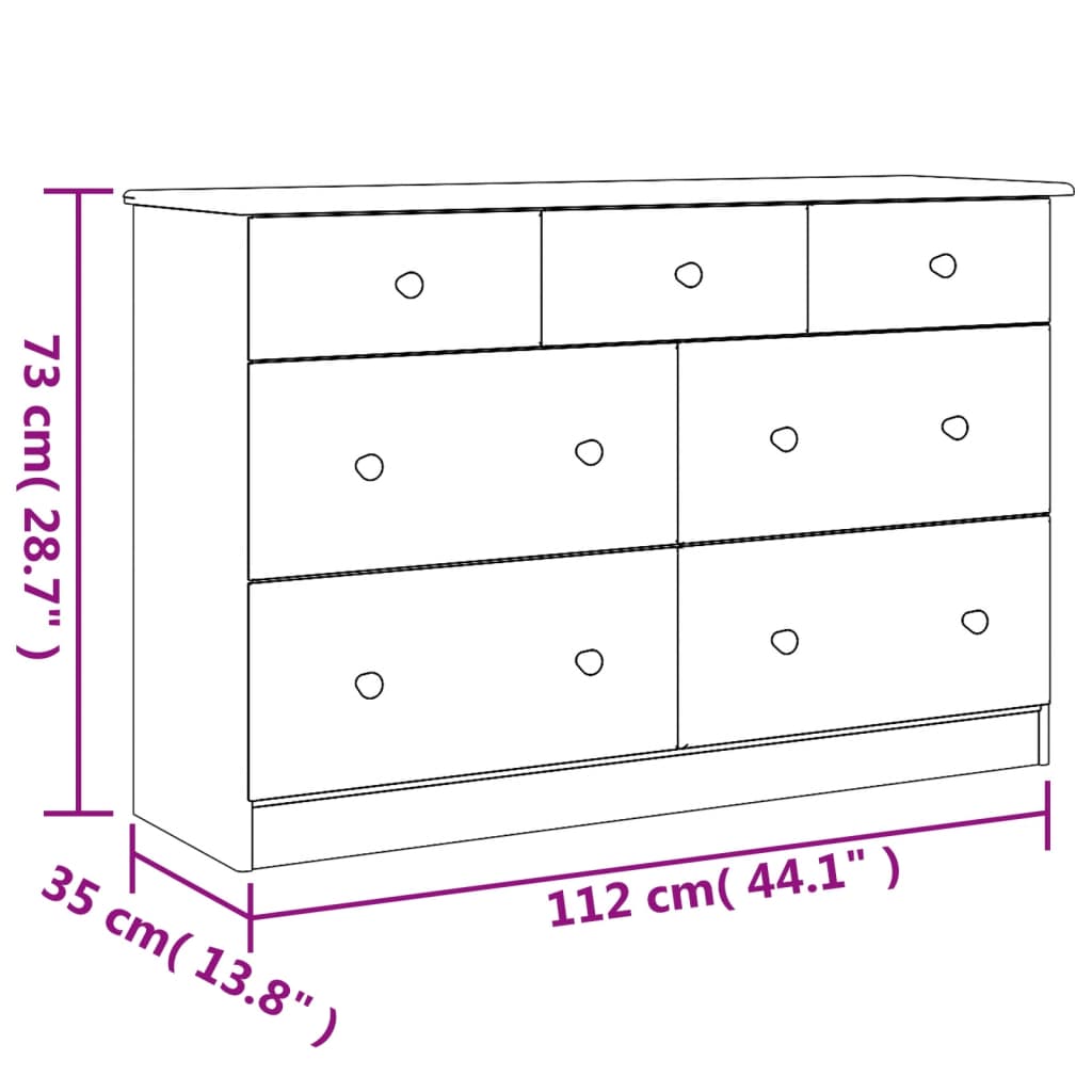 Kommode Alta 112X35X73 Cm Massivt Fyrretræ