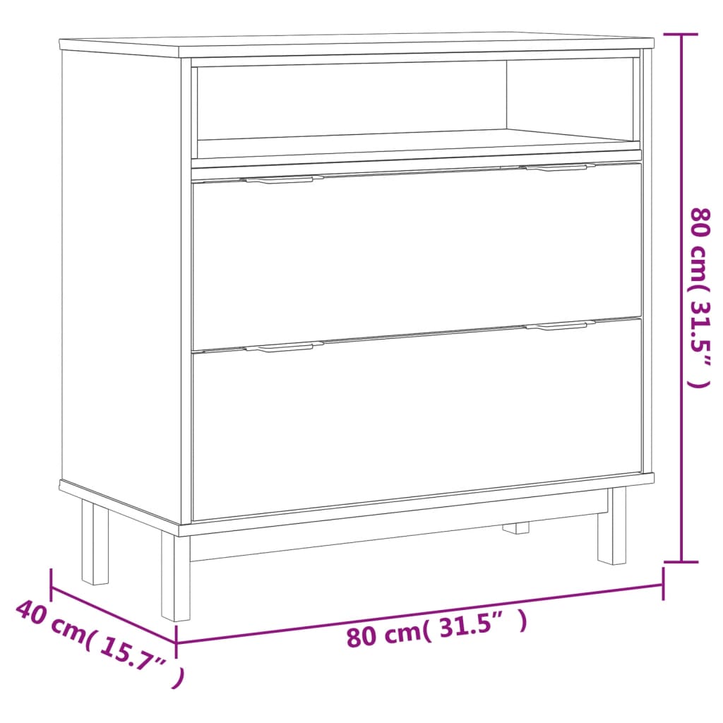 Kommode Flam 80X40X80 Cm Massivt Fyrretræ