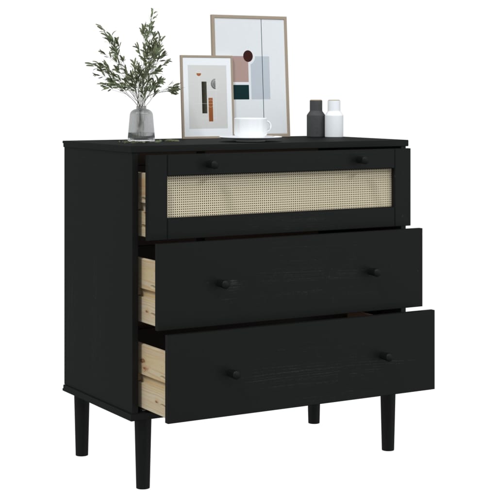 Kommode Senja Rattanlook 80X40X80 Cm Massivt Fyrretræ