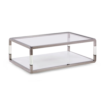 Jasper Rectangular Coffee Table in Acrylic, White Glass and Polished Stainless Steel