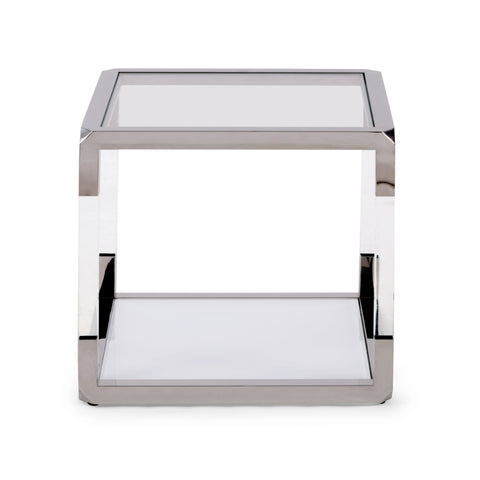 Jasper-sidebord i akryl, hvidt glas og poleret rustfrit stål