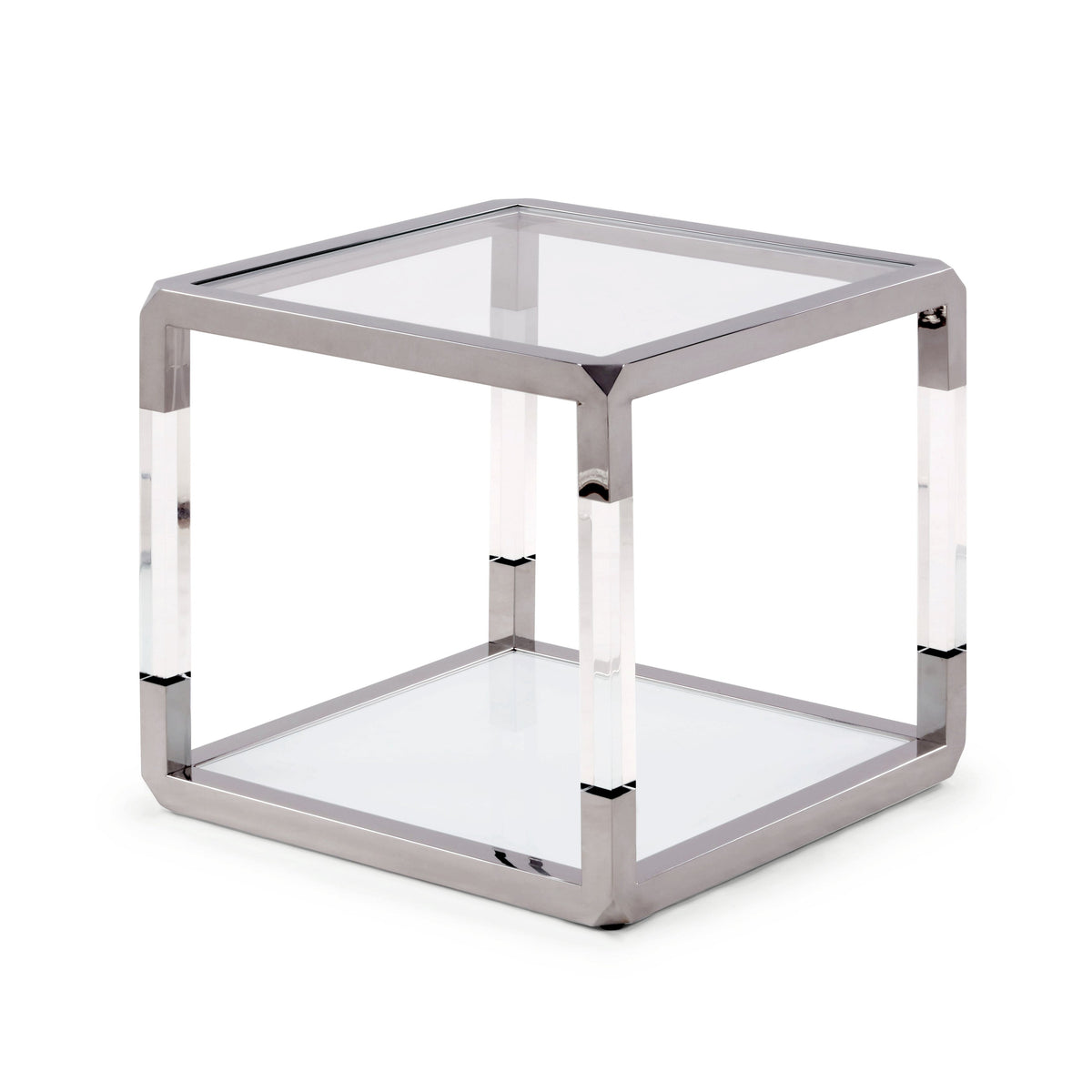 Jasper Side Table in Acrylic, White Glass and Polished Stainless Steel
