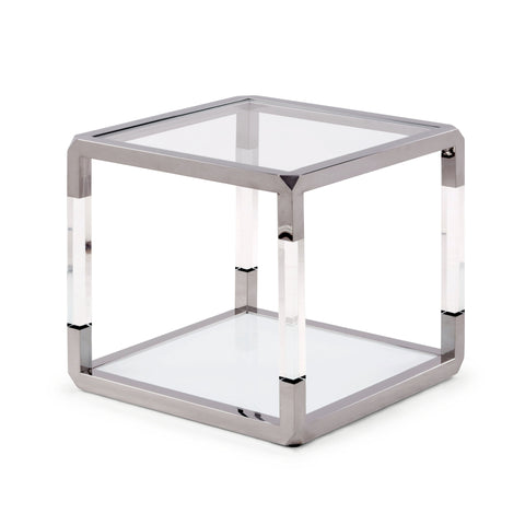 Jasper-sidebord i akryl, hvidt glas og poleret rustfrit stål
