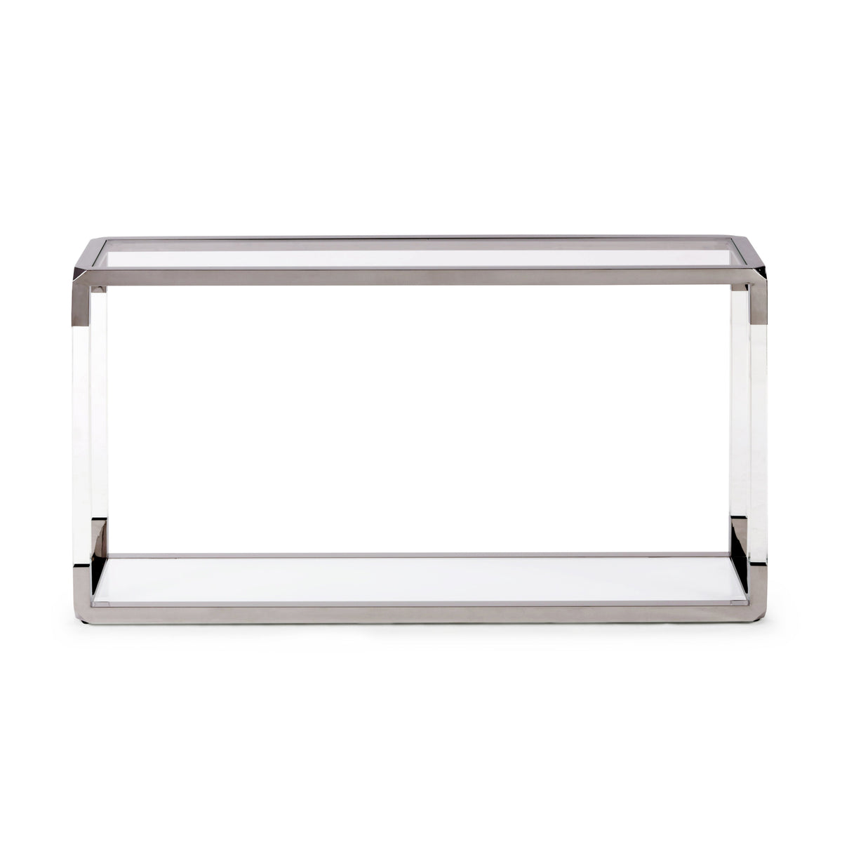 Jasper Console Table in Acrylic, White Glass and Polished Stainless Steel