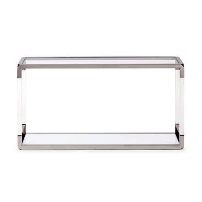 Jasper Console Table in Acrylic, White Glass and Polished Stainless Steel