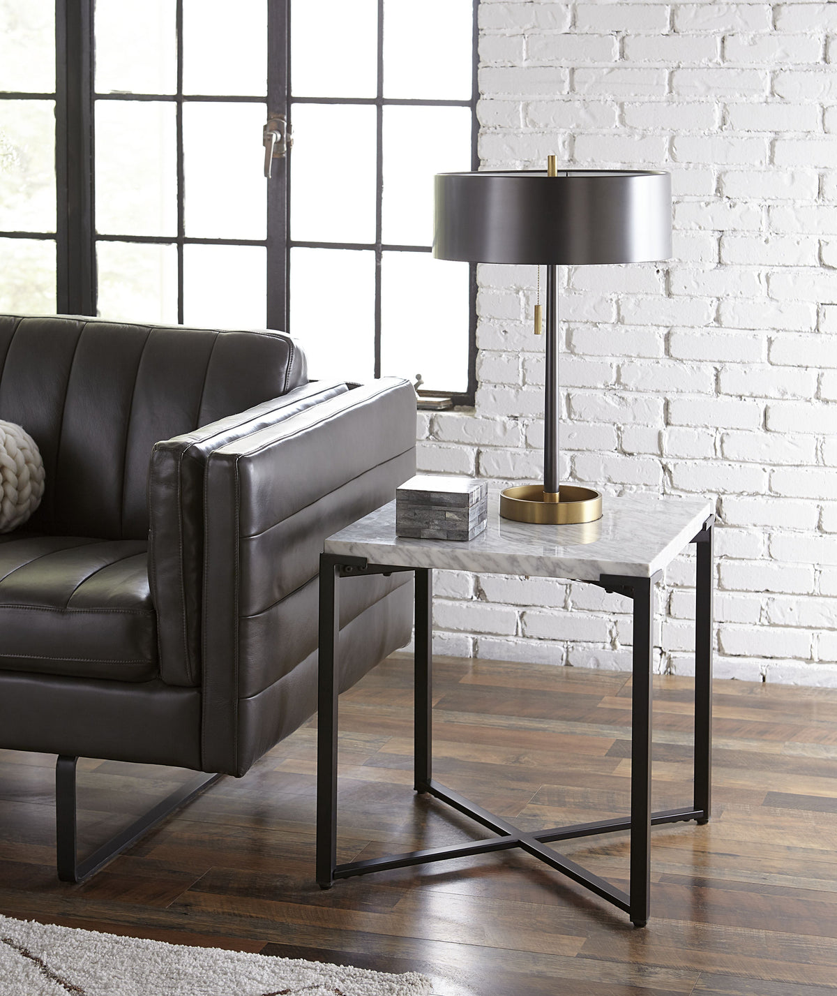 Saxon Side Table in Carrara Marble and Matte Black