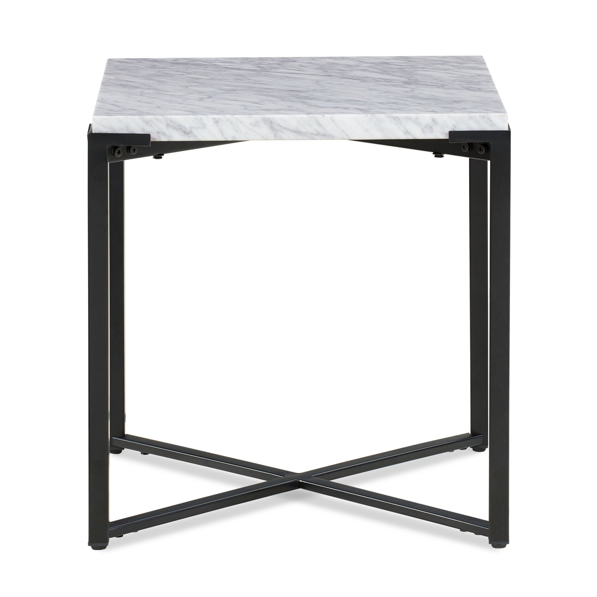 Saxon Side Table in Carrara Marble and Matte Black