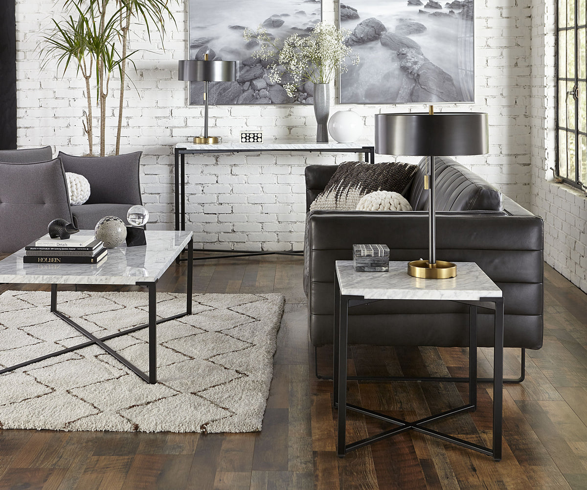 Saxon Side Table in Carrara Marble and Matte Black