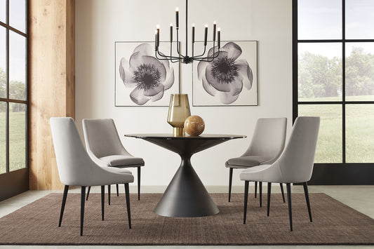 Winston Round Dining Table with Stone Tabletop and Metal Frame in Black